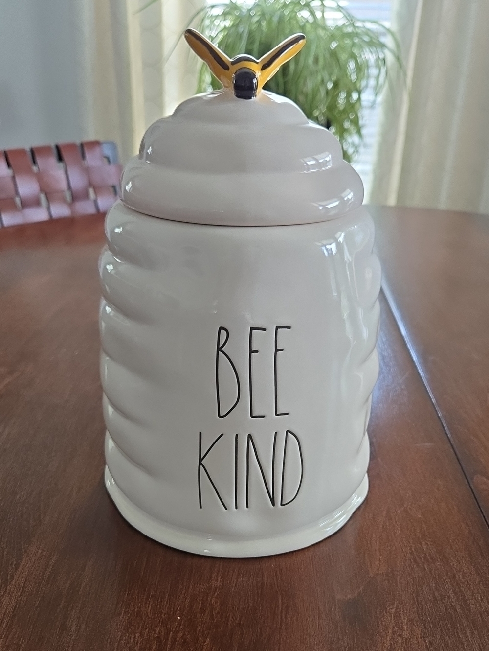Rae Dunn White Bee Kind Ceramic Jar with Gold Bee Lid Accent